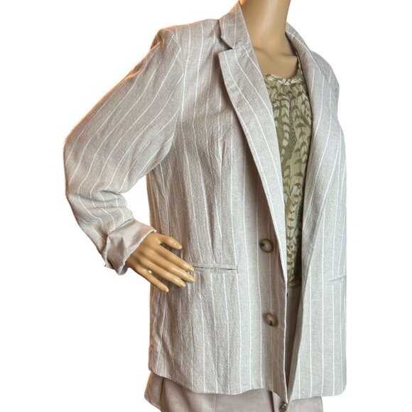 Halston Womens Linen Blend Pinstripe Blazer XL NWT Old Money Sophisticated - Picture 2 of 11